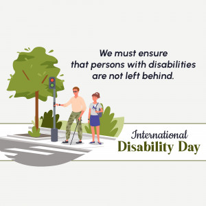 Illustration of people with and without disabilities at a crosswalk with text promoting inclusivity.