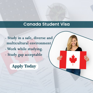 Image promoting Canada Student Visa with a student holding a Canadian flag.
