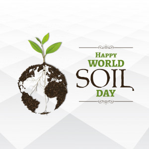 Illustration of a plant growing from a globe representing World Soil Day