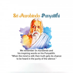 Portrait of Sri Aurobindo with watercolor effect and a quote.