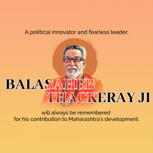 Portrait of Balasaheb Thackeray with text honoring his contribution to Maharashtra