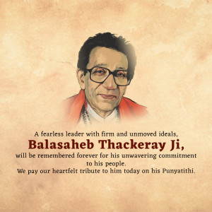 Portrait of Balasaheb Thackeray with tribute text