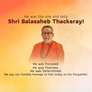 Portrait of Shri Balasaheb Thackeray with tribute text