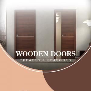 Two wooden doors with a modern design, treated and seasoned for durability.