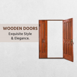 Two brown wooden doors, one open, showcasing intricate detailing and elegant design.