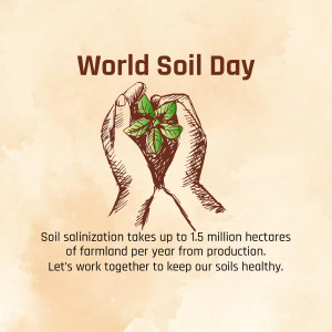 Hands holding a plant sprout with the text 'World Soil Day' and information about soil health.