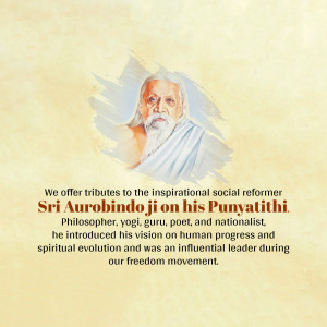 Portrait of Sri Aurobindo with tribute text