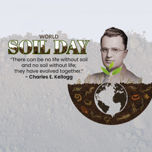 World Soil Day poster featuring a portrait of a man, a seedling, and an image of Earth embedded in soil.