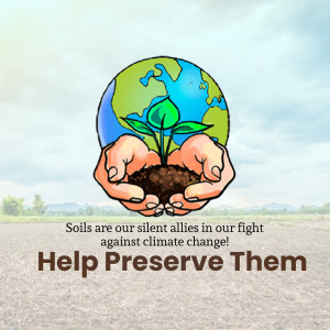 Hands cradling the Earth with a seedling, promoting soil preservation.