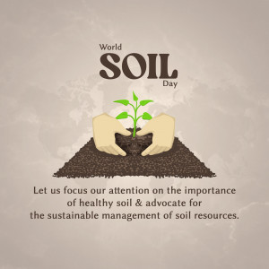 Illustration of hands holding a seedling growing from soil, celebrating World Soil Day.