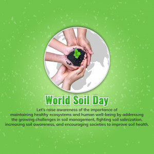 Multiple hands cupping soil with a small plant growing, celebrating World Soil Day.