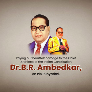Portrait of Dr. B.R. Ambedkar with a smaller image in the background and text commemorating his Punyathithi.