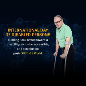 Man with crutches celebrating International Day of Disabled Persons