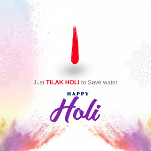 Holi festival greeting with a water drop and 'Tilak Holi' message