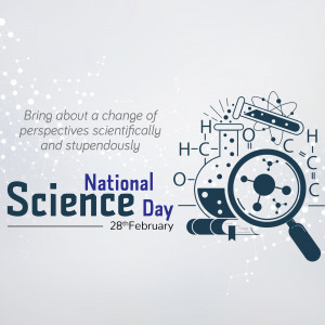 National Science Day graphic with science-related imagery.