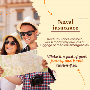 Couple planning a trip with a map, promoting travel insurance.