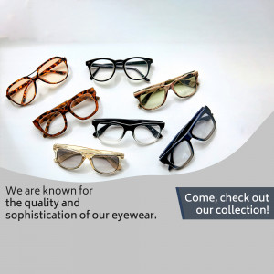 A collection of various styles of eyeglasses on a white background.