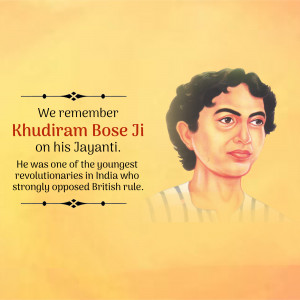 Portrait of Khudiram Bose with text commemorating his Jayanti
