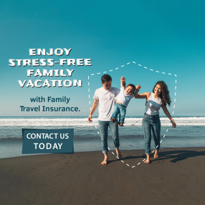 Happy family enjoying a stress-free vacation on the beach with travel insurance.