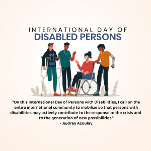 Illustration of diverse people with disabilities celebrating International Day of Disabled Persons.