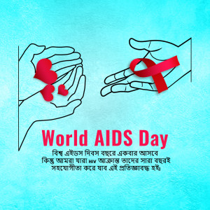 Hands holding a red ribbon and broken hearts for World AIDS Day