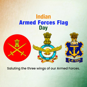 Image depicting the Indian Armed Forces Flag Day with emblems of the Army, Navy, and Air Force.