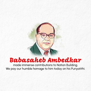 Portrait of Babasaheb Ambedkar with text honoring his contributions