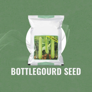 Close-up of a bottle gourd seed packet with an image of the vegetable on the front.