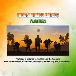 Silhouette of Indian soldiers with the Indian flag colors in the background