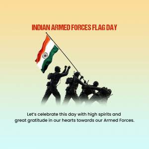 Indian Armed Forces Flag Day celebration with flag and soldiers silhouette