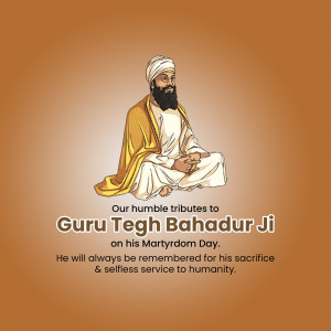 Image depicting Guru Tegh Bahadur Ji with a tribute message