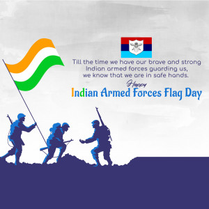 Indian Armed Forces Flag Day celebration with flag and soldiers silhouette