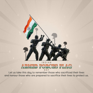 Silhouette of soldiers raising the Indian flag for Armed Forces Day