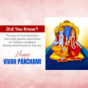 Image depicting Lord Rama, Sita, and Lakshmana celebrating Vivah Panchami with a 'Did You Know?' fact.