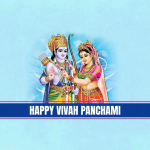 Illustration of Lord Rama and Goddess Sita with a Vivah Panchami greeting