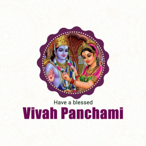 Image depicting Lord Rama and Sita with text 'Vivah Panchami'