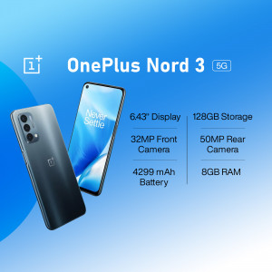 OnePlus Nord 3 5G smartphone with key specifications displayed