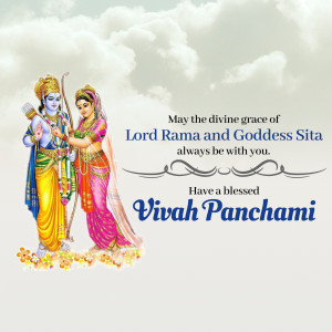 Image depicting Lord Rama and Goddess Sita with a Vivah Panchami greeting.