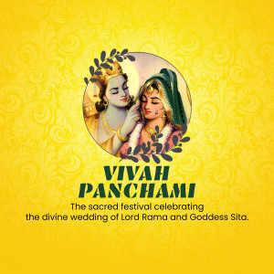Image depicting Lord Rama and Goddess Sita with text 'Vivah Panchami'