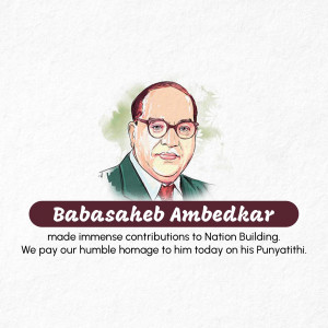 Portrait of Babasaheb Ambedkar with text honoring his contributions