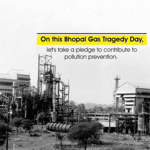 Image commemorating Bhopal Gas Tragedy Day with a factory in the background.