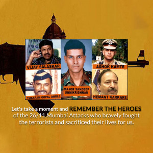 Image commemorating the heroes who fought in the 26/11 Mumbai attacks.
