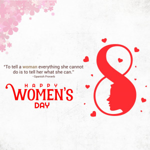 Women's Day greeting with a silhouette of a woman's face and the number 8