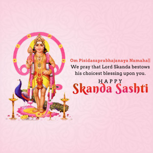 Image of Lord Skanda with a peacock, celebrating Skanda Sashti