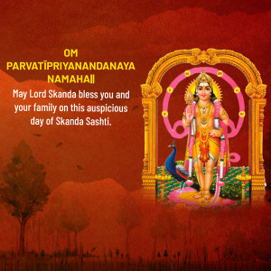 Image of Lord Skanda with a blessing message for Skanda Shashti