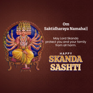 Image of Lord Skanda with text 'Happy Skanda Sashti'
