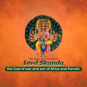 Image of Lord Skanda with peacock and multiple arms