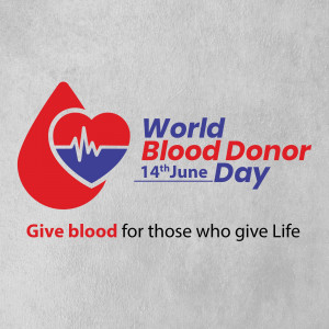 World Blood Donor Day graphic with a heart and blood drop symbol