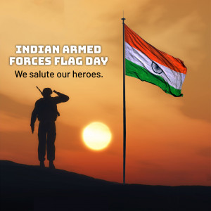 Silhouette of a soldier saluting the Indian flag at sunset