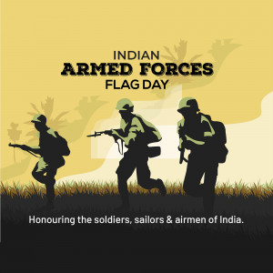 Silhouette of Indian soldiers with the Indian Armed Forces Flag Day text.